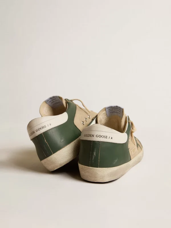 Golden Goose Super Star In Cream Mesh And Green Nappa - Image 3