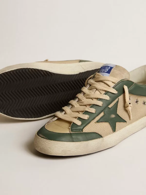 Golden Goose Super Star In Cream Mesh And Green Nappa - Image 4