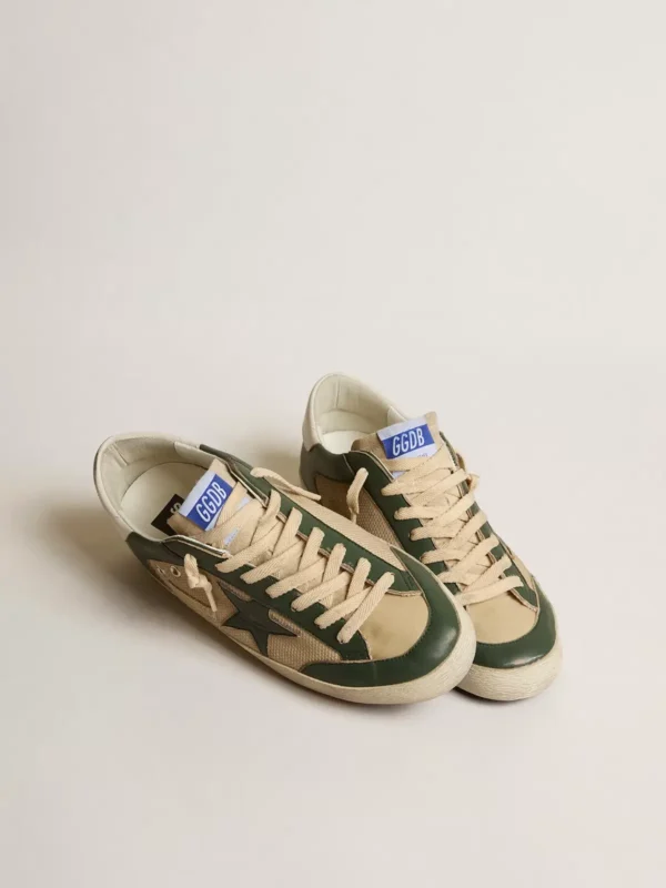 Golden Goose Super Star In Cream Mesh And Green Nappa - Image 2