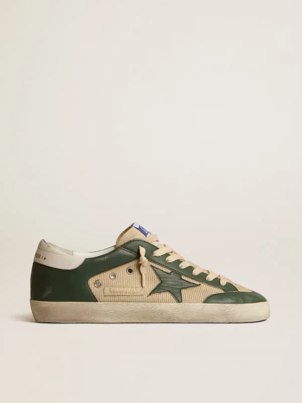Golden Goose Super Star In Cream Mesh And Green Nappa