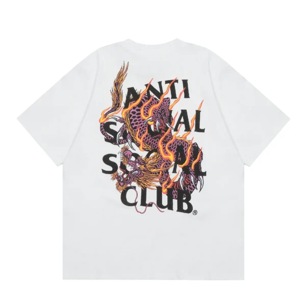 Anti Social Social Club T-Shirt  Flame Chinese Dragon White